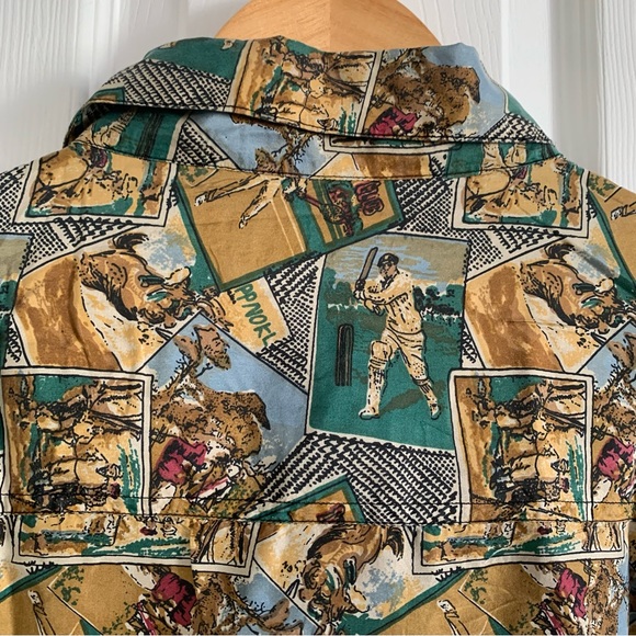 Robert Stock 100% Silk Short Sleeved Button Front Baseball Print Shirt XL - Picture 11 of 11